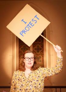 Me, protesting - from the Smock Alley newsletter.
